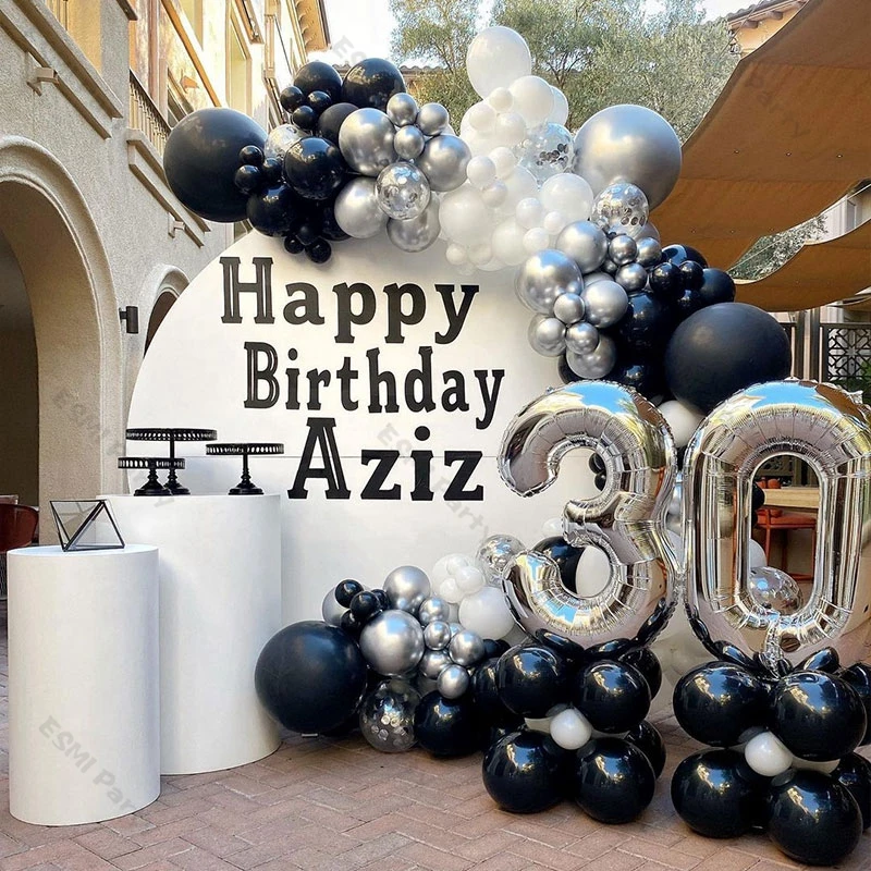 8Ft-19Ft Matte Black White Balloon Garland 30th Birthday Party Decoration Arch Baby Shower Wedding Decor Confetti Silver Ballon | Дом и сад