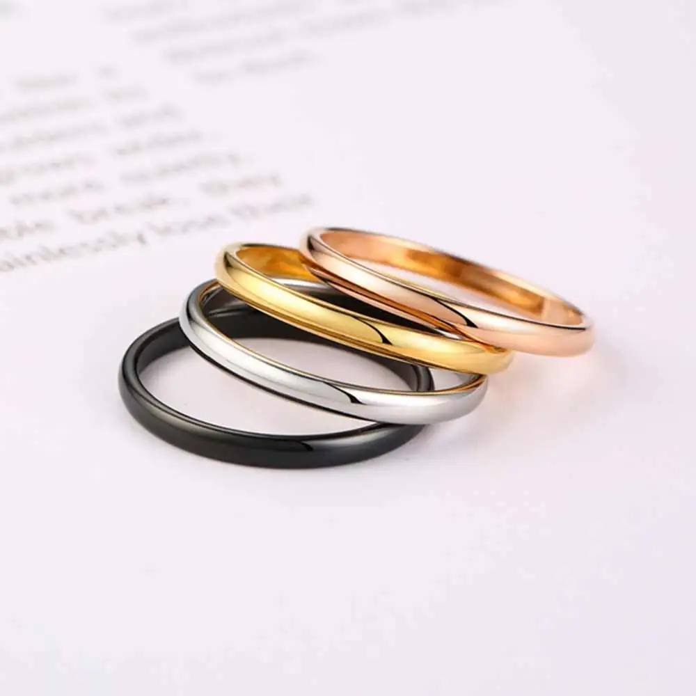 2mm Small Mini Girl Women Rings Black Rose Gold Color Stainless Steel Simple Fashion Jewelry size 3-10 finger rings,fashion rings,fashion ring,stainless steel rings,metal rings