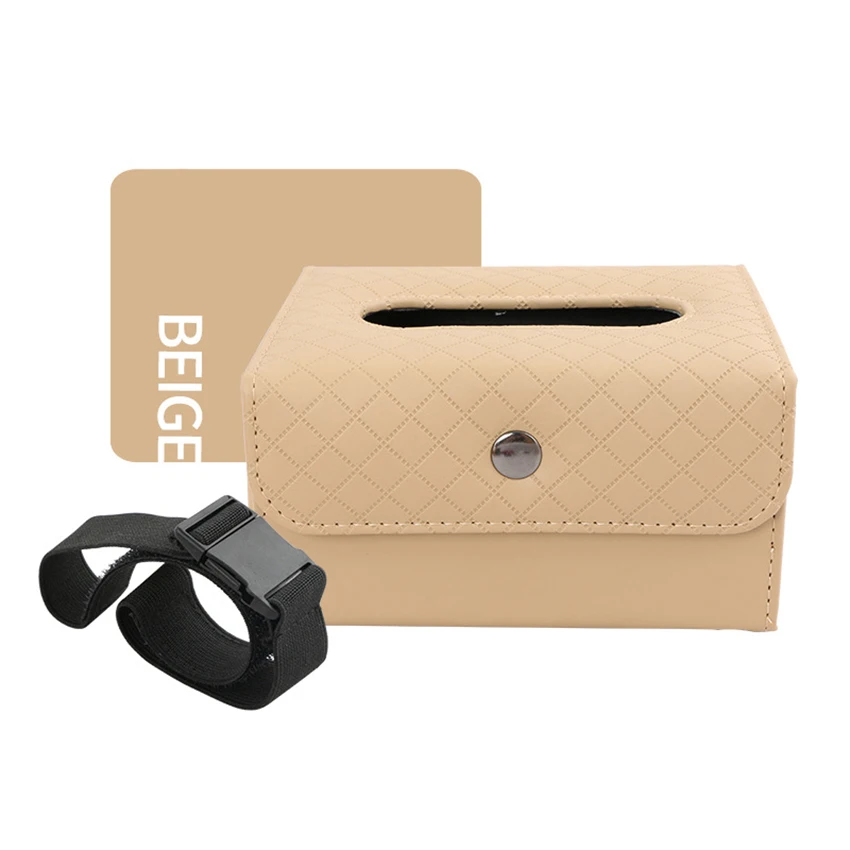 thumbnail image 1 of Porta pañuelos para el coche, porta servilletas para la visera del sol, caja de pañuelos de cuero plegable, funda para pañuelos para el asiento trasero, beige, marrón, negro, 1 of 5