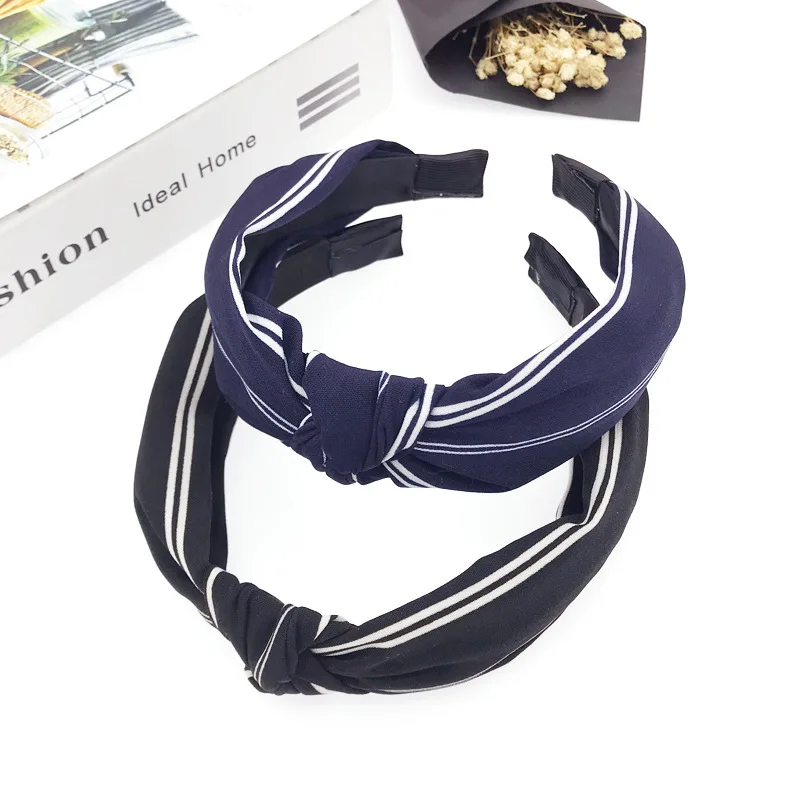 

Autumn And Winter Hair Accessories Korean-style Versatile Stripes Knot Hair Bands New Style Fabric Cross Hair Fixer Headband Man