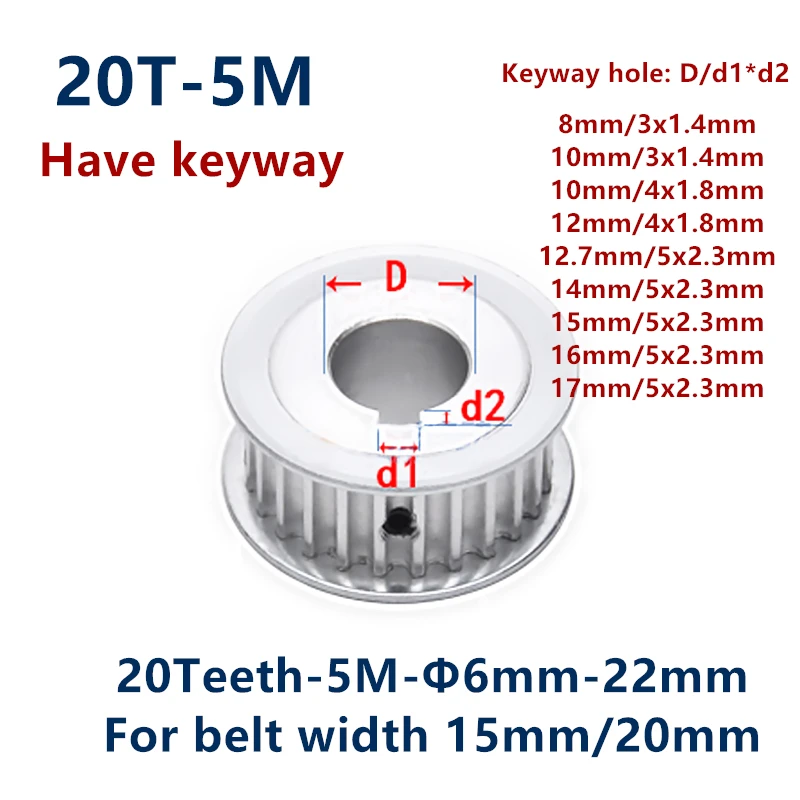 20 Teeth Htd 5m Synchronous Timing Pulley Keyway Bore 8mmkeyway 3x1
