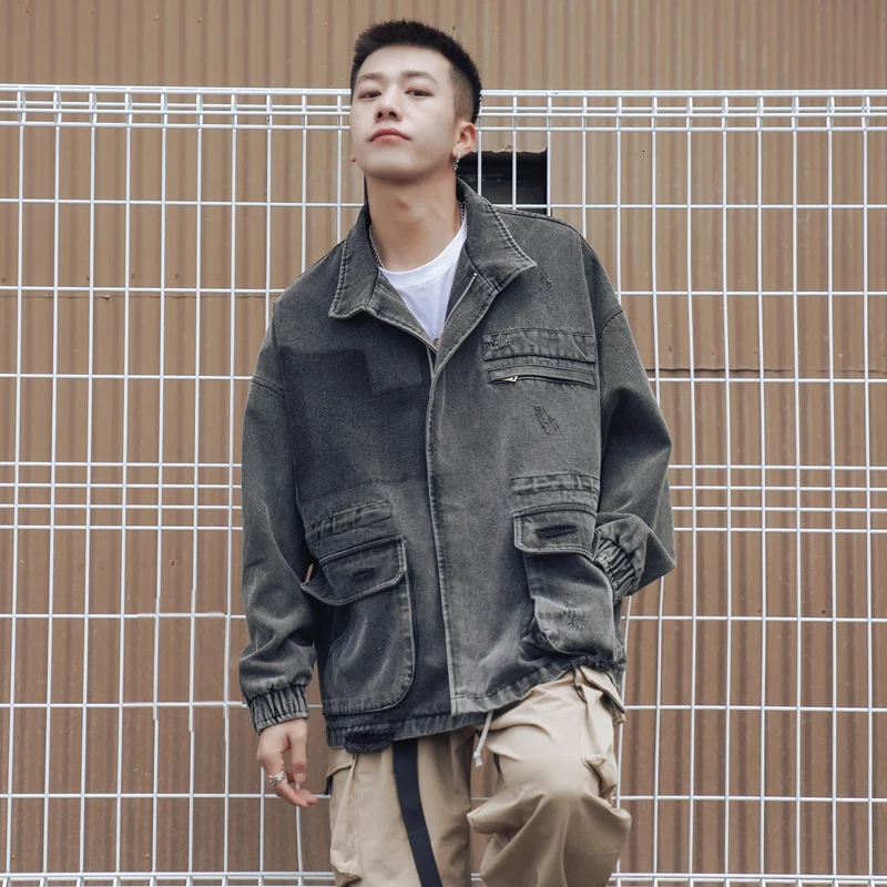 

Autumn New Denim Jacket Men Slim Fashion Wash Casual Multi-pocket Tooling Denim Jacket Man Streetwear Wild Hip-hop Bomber Jacket