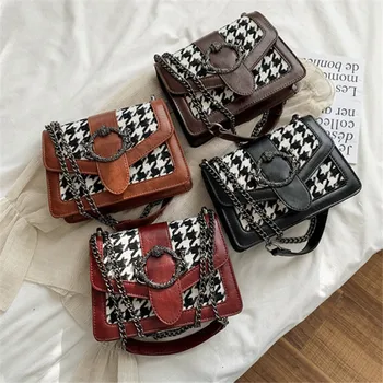 

Brand original design 2020 new texture and assorted color matching square Bag Fashion thousand bird pattern chain messenger bag