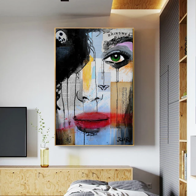 Graffiti Woman Face Canvas Painting Figure Printed Poster and Prints Wall Pictures For Woman Face Living Room Home Decorations lye1414