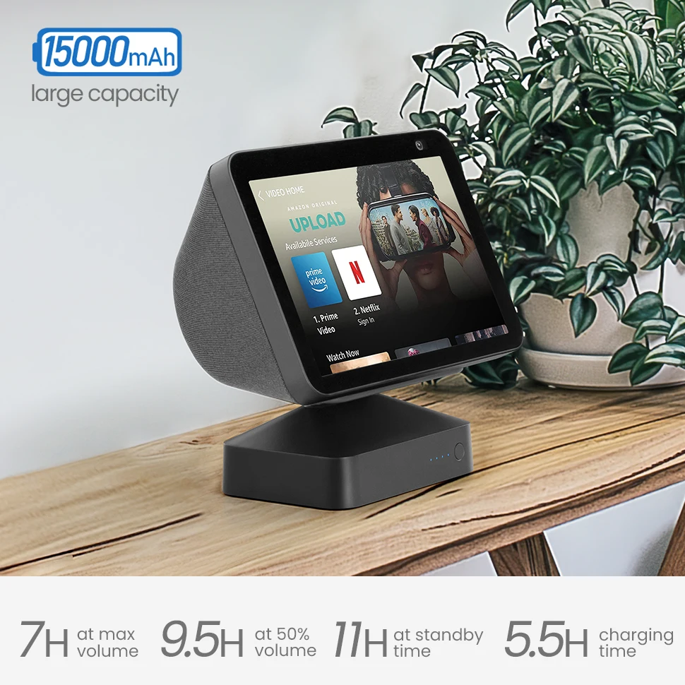 Base de Bateria para Echo Show 1st 2nd Gen Amazon Alexa Display 15000mah 95 Horas Play-time Docking Station Stand - Image 4