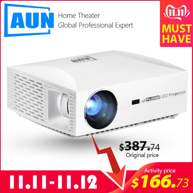 Günstige AUN Full HD Projektor F30UP, 1920x1080 P. Android 6.0 (2G + 16G) WIFI, MINI LED Projektor für Heimkino, unterstützung 4K video Beamer