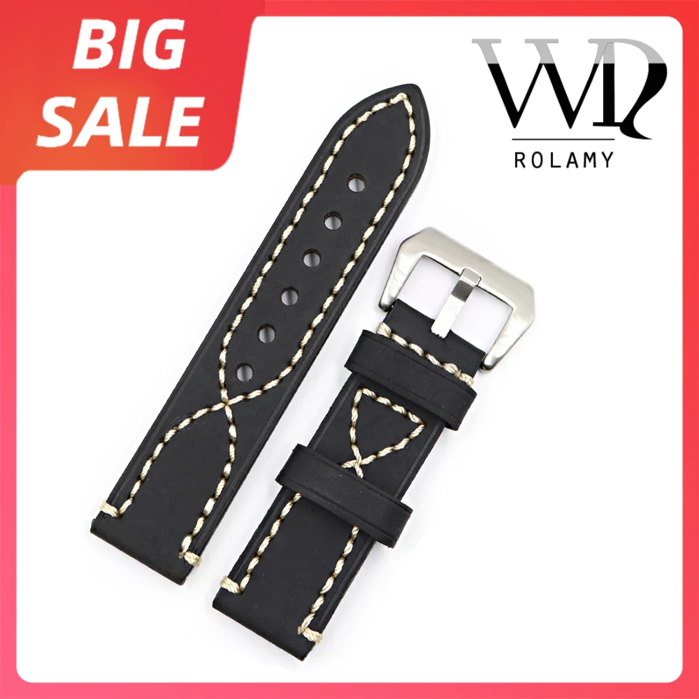 

Rolamy 20 22 24 26mm Top Quality Real Leather Watch Band For Zenith Omega Montblanc Panerai Daytona Submariner Tissot Tag Heuer