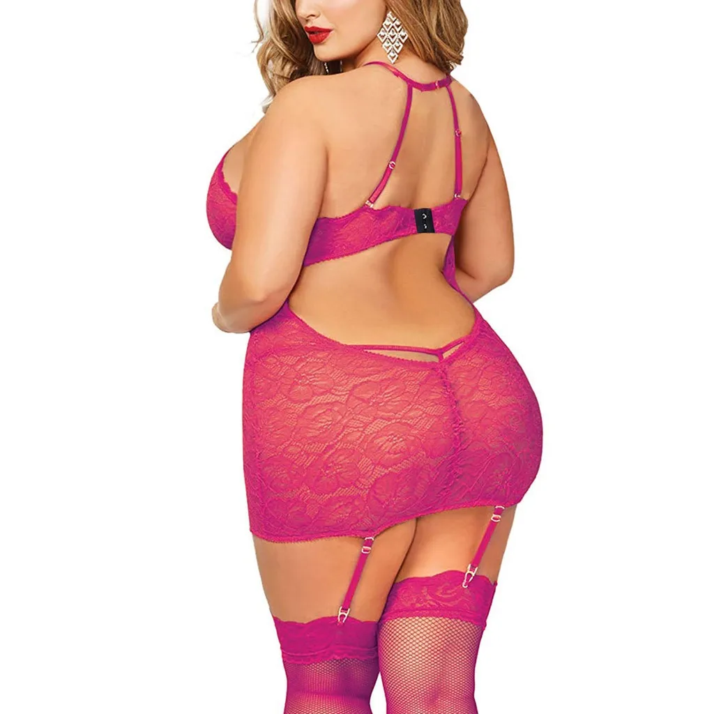 Colorful Lenceria Mujer Lingerie With G-string Plus Size Open Back Langerie Lace Babydoll Sleepwear Underwear Erotic Costumes