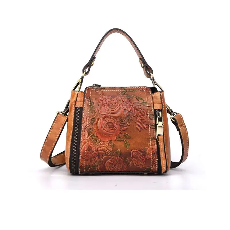 

Vintage Embossed Style Women Flower Handbag Leather Crossbody Tote Shoulder Top Handle Bag Satchel Purse
