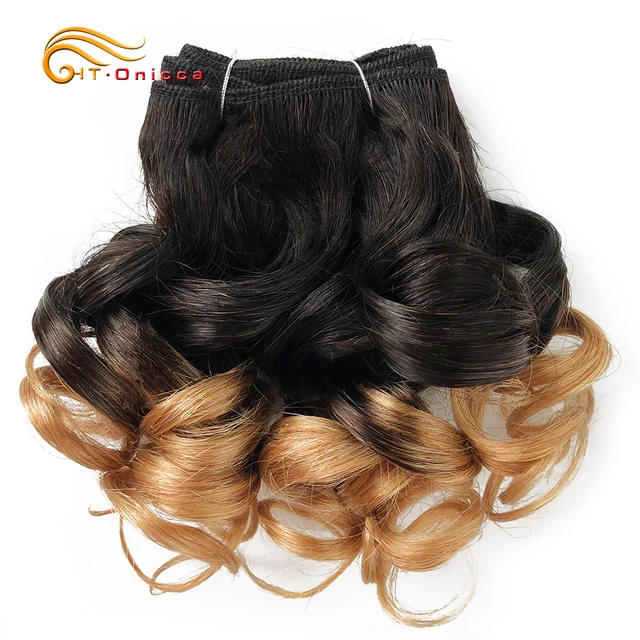 6 Pcs/Lot Curly Hair Bundles 8 Inch Ombre Brazilian Hair Weave Bundles Color 1B/2/4/30/33/99J/27 Human Hair Extension Remy T1B/27