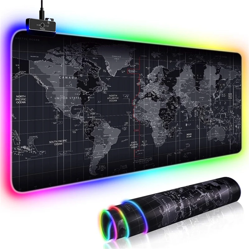 Большой игровой коврик RGB для мыши с изображением карты старого мира