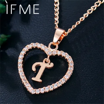 

Capital Initial Letter T Heart Crystal CZ Women Statement Charms Necklaces & Pendants Gold Silver Color Jewelry Birth Gift