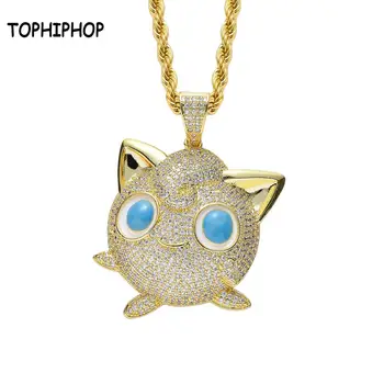 

TOPHIPHOP Bling Iced Out Pendant Hip hop Cute Pokemon Necklace with Rope Chain Gold Silver Color Cubic Zircon Jewelry For Gift