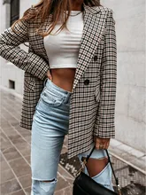 Blazer à carreaux Double boutonnage pour femme, Slim et Chic, à la mode, pour le bureau, printemps automne, 2021