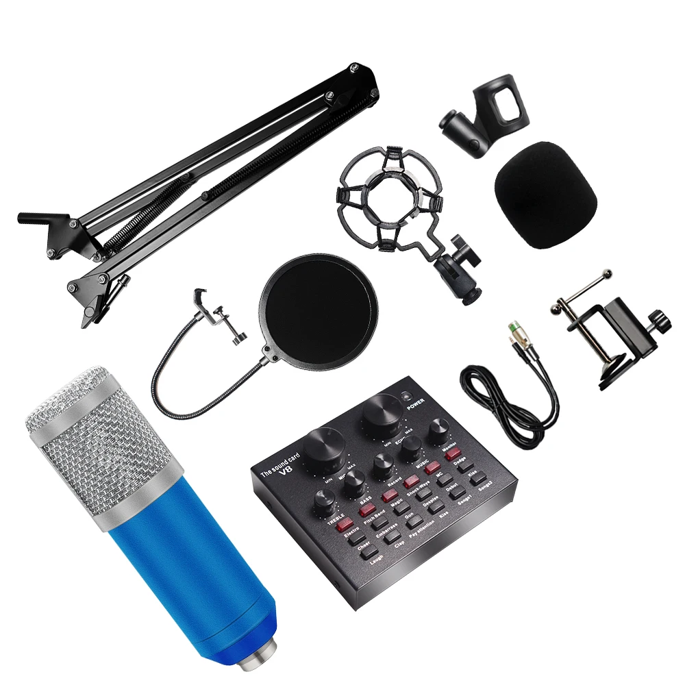 Bm 800 студийные комплекты микрофона с фильтром V8 звуковая карта конденсаторный микрофон комплект записи Ktv караоке микрофон для смартфона