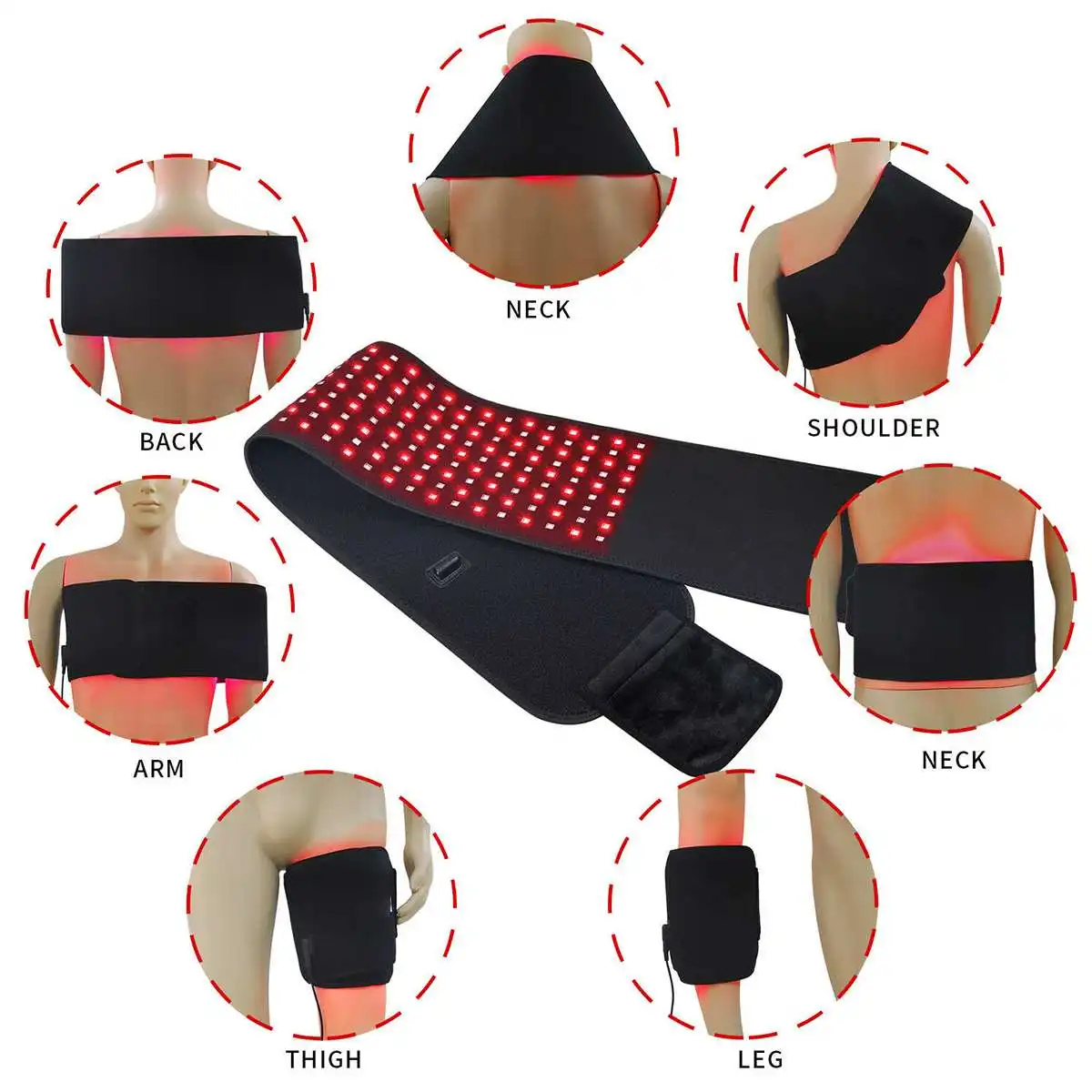 Red & Infrared LED Light Therapy Belt 850nm 660nm Back Pain Relief Belt Weight Loss Slimming Machine Waist Heat Pad Massager