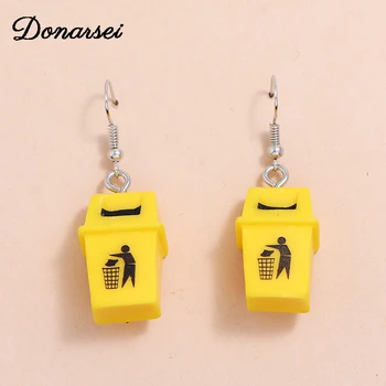 

Donarsei Novelty Resin Yellow Trash Bin Earrings For Women Creative Trash Can Drop Dangle Earrings Gift