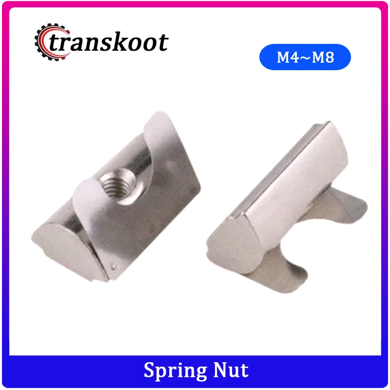 

50pcs 20pcs Zinc Plate Coated M4 M5 M6 M8 Drop in Sheet Nut Spring Nut for Aluminum Profile 3030/4040/4545 series