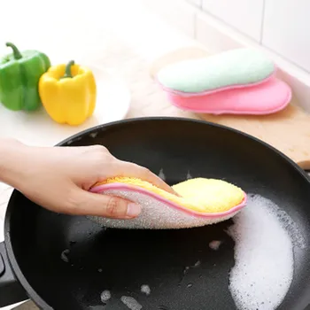 

New Kitchen Strong Nonstick Oil Fiber Dish Washing Towel Bowl Washing Cloth Rag Sponge Double Sided Household Washing Pot Brush