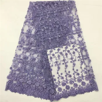 

African beads sequins Lace Fabric High Quality French Tulle Lace Fabric Nigerian Laces Guipure Embroidery Fabric For Wedding