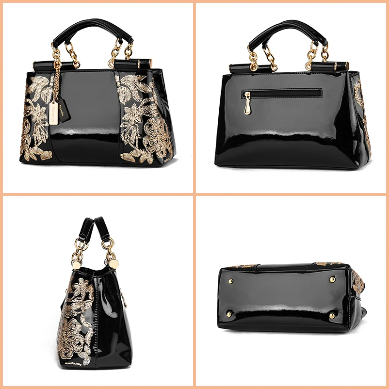 

Luxury Evening Bags Women Leather Handbag Embroidery Shoulder Bags Female Purses and Handbags with Sequins Totes HOT