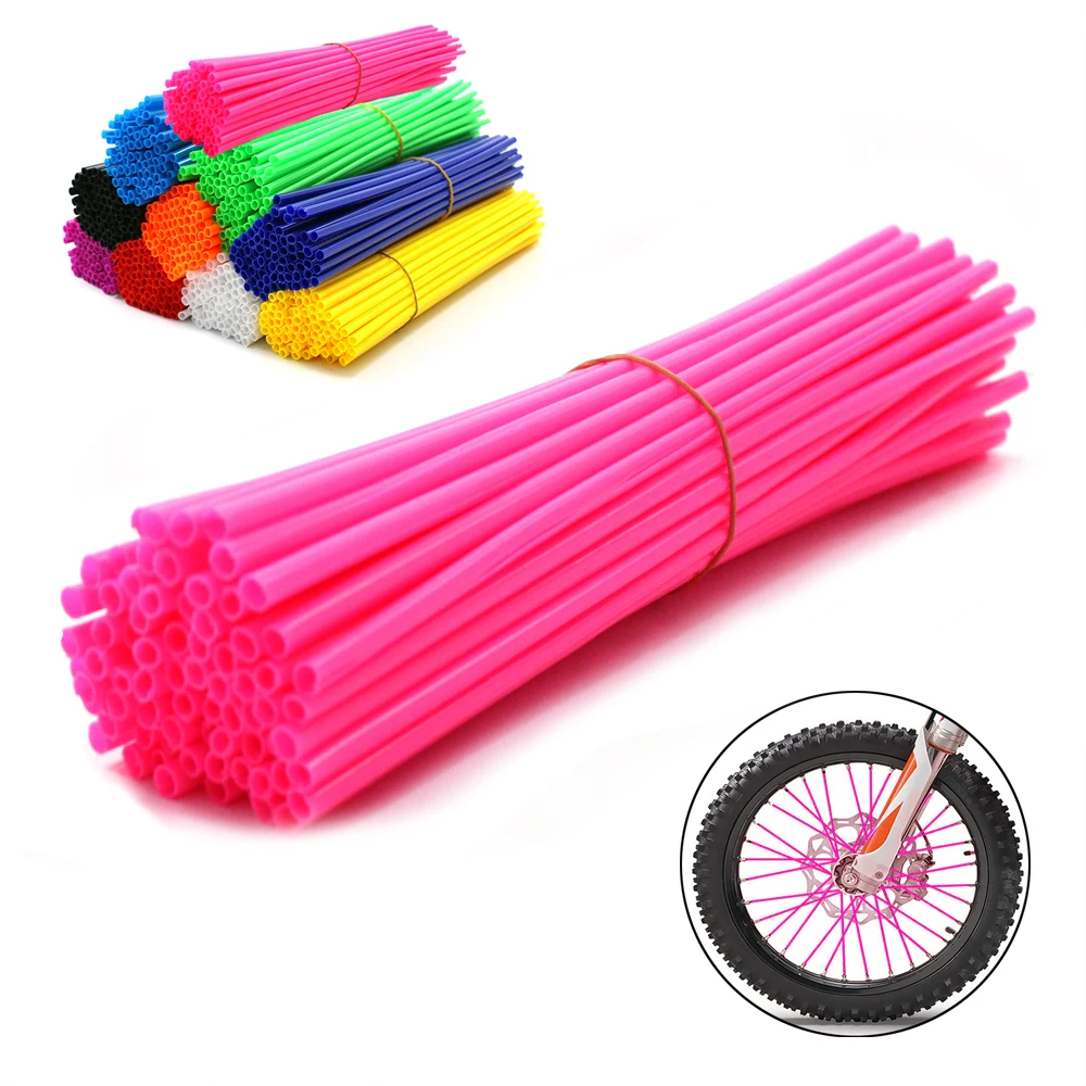 Motorcycle Spokes 72pcs Motorcycle Dirt Bike Colorful Wheel Spoked Protector Wraps Rims Skin Trim Covers Pipe Decor For Yamaha Honda Kawasaki BMW
