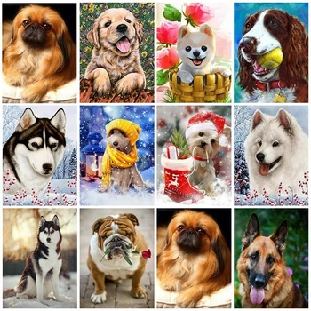 

Diamond Painting Full Round Diamond "Animal Dog Landscape" Pattern Embroidery Cross Stitch 5D Rhinestone Painting