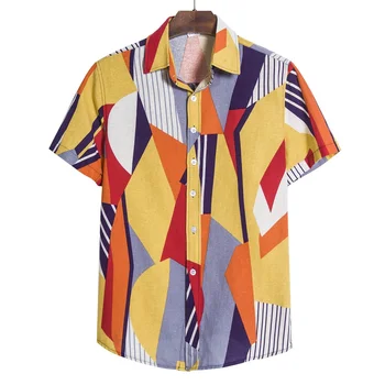 

2020 Men New Style Summer Beach Party Simple Casual Digital Printing Short-sleeved Shirt