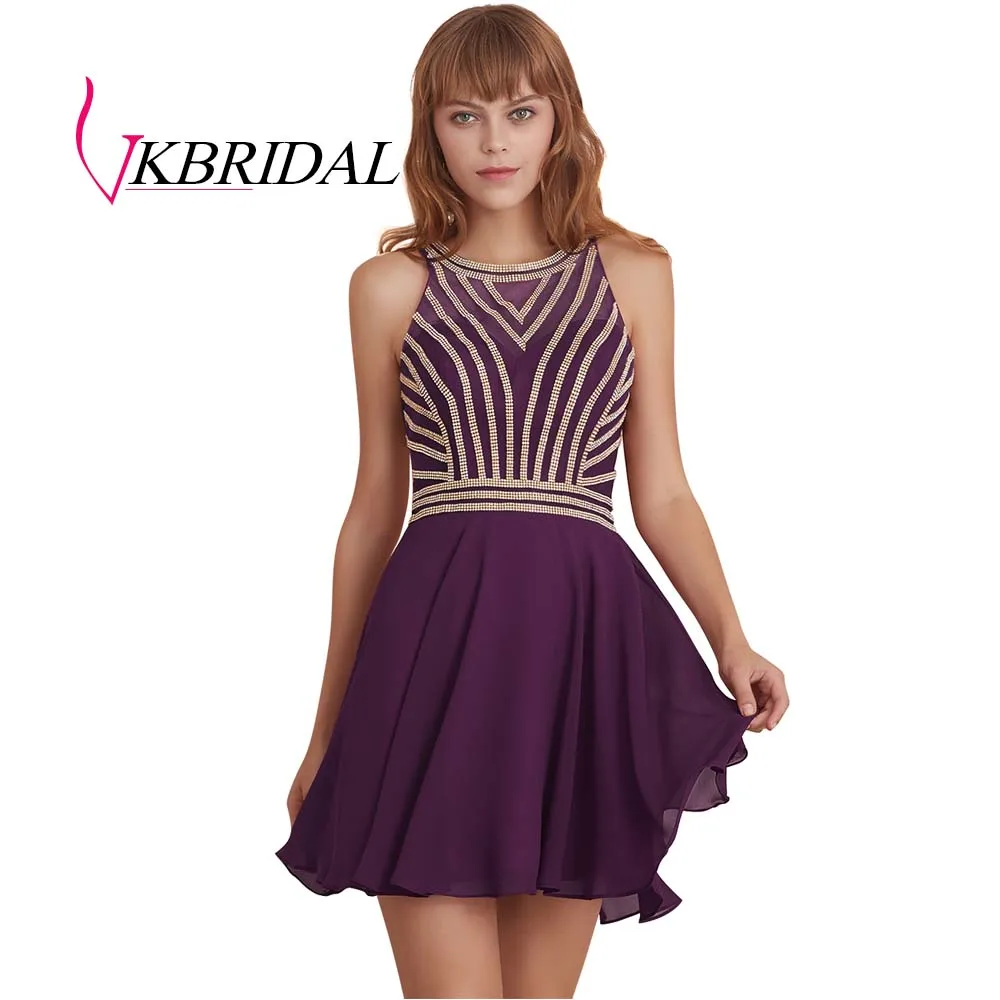 VKBRIDAL платья для выпускного, Бургунди Новая коллекция сексуальное короткое платье для выпускного вечера с открытой спиной - Цвет: Фиолетовый