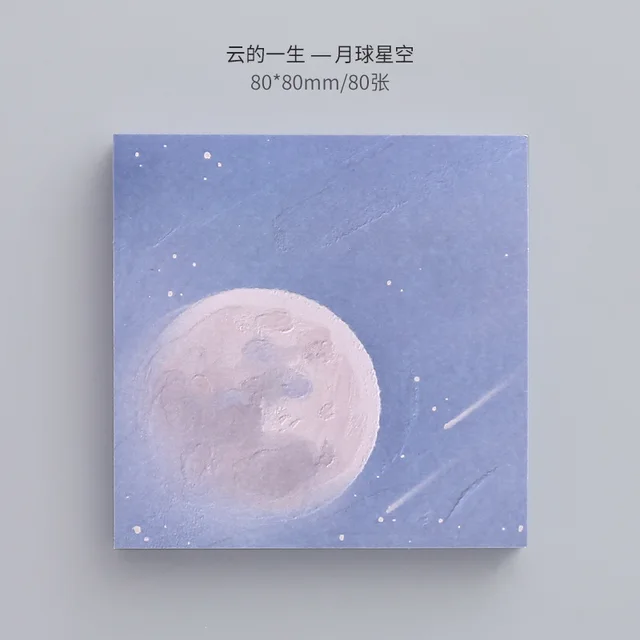 Girl Sticky Notes Oil Painting Color N Times Stickers Ins Beautiful Scenery Student Account Decoration Message Paper Memo Pads 4 Moon starry sky