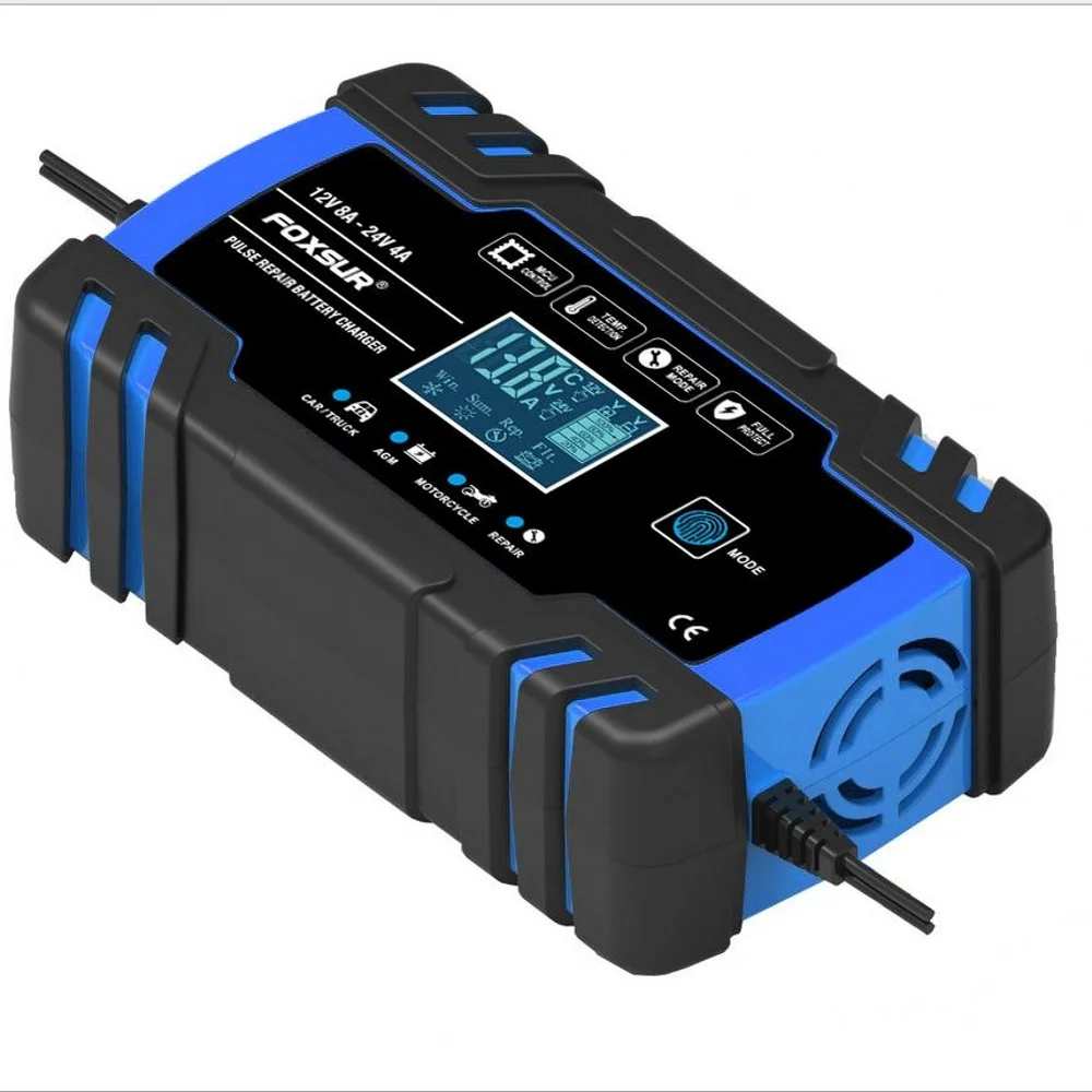 Car Battery Charger 12V 8A 24V 4A Fast Charging for AGM GEL WET Lead Acid LCD Display | Электроника