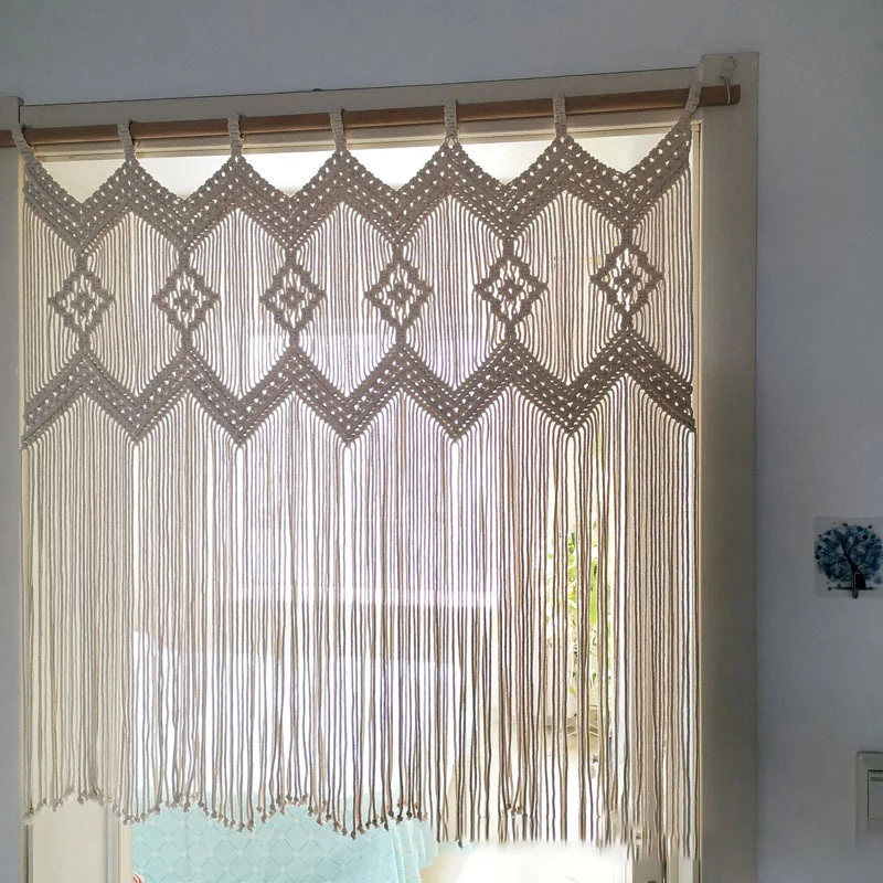 Hysunland Cortinas de ventana hechas a mano para cortina de macramé de dormitorio bohemia para cortina de ducha de puerta 52 pulgadas de ancho x 71 pulgadas de largo 