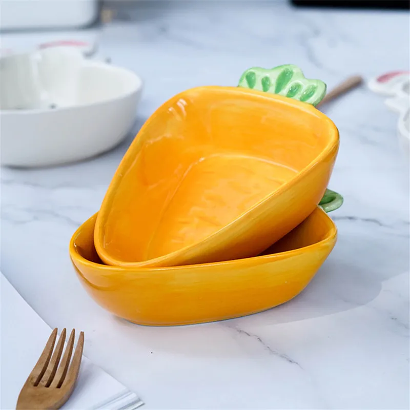 Милая детская чаша ложка мультфильм кролик с морковкой чаша Детские керамические фрукты десерт миска для кормления детская посуда