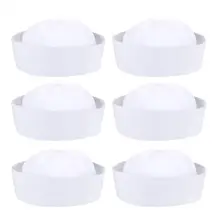 6 шт., белая шляпа моряка, темно-синяя шапочка для косплея, вечерние, стильные, простые, хлопковые, морская фуражка, шапка для взрослых и детей