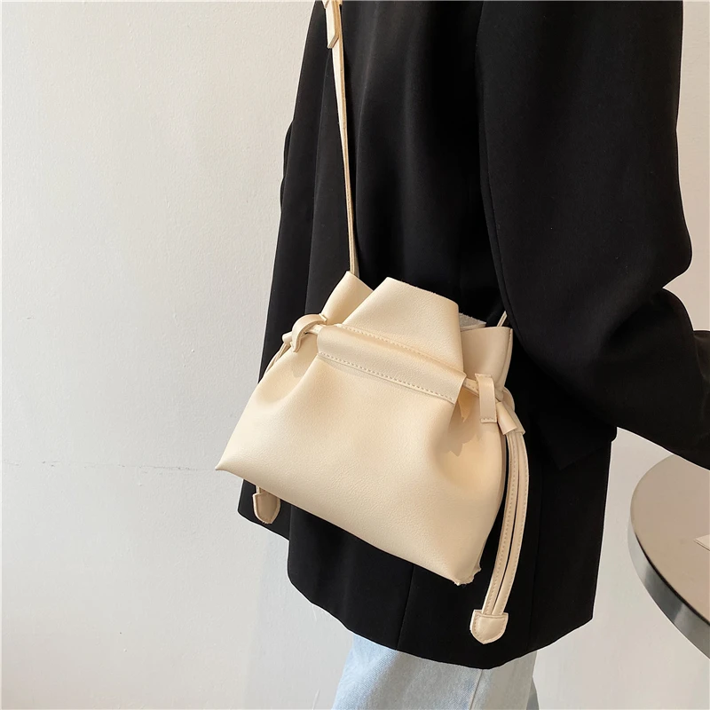 Mini Pu Leather Drawstring Crossbody Bags for Women 2021 Branded Trendy Shoulder Handbags and Purses Party Totes