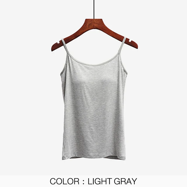 Women Tank-Top Built-in Bra Padded Push-Up Stretchable Modal Tops Camisoles Tube Vest Sleeveless Sexy Casual Korean SA0764 LIGHT GREY