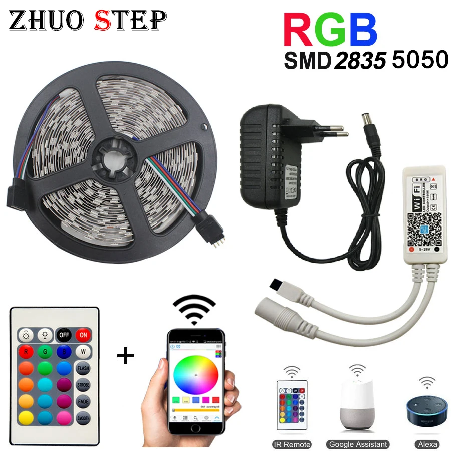 Wi Fi Светодиодные ленты светильник SMD 5050 60led 2835 RGB e Диодная лента DC12V гибкая
