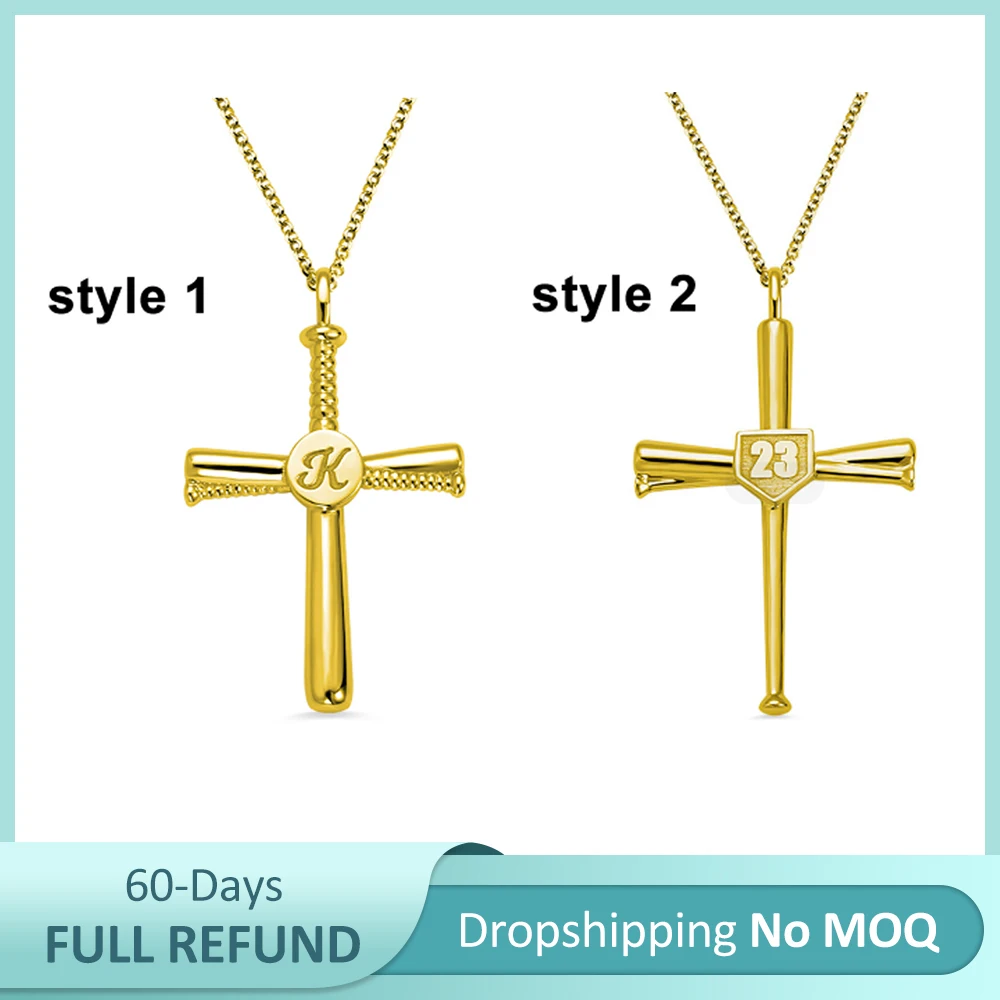 Sweey Dropshipping Personalized Engraved Baseball Cross Necklace with Initial Number Customize Christian Faith | Украшения и