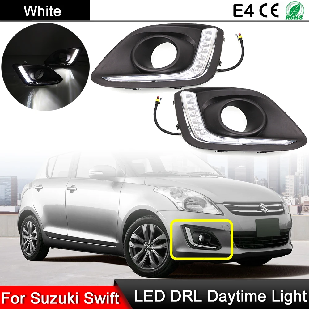 

For Suzuki Swift 2014 2015 2016 Front Bumper White LED Daytime Running Lamp DRL Driving Light With Fog Lamp Hole Cover