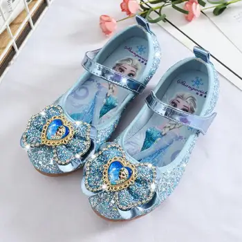 

Children Elsa Princess Single Shoes Kids Girls Wedding Shoes Flat Heels Dress Shoes Bowtie Shoes For Girls Size 25-36