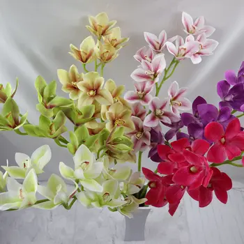 

12 Head Cymbidium Faberi Spray Handfeel Plastic 3D Printing Pu Wedding Artificial Flower Imitation Flowers European Style Decora