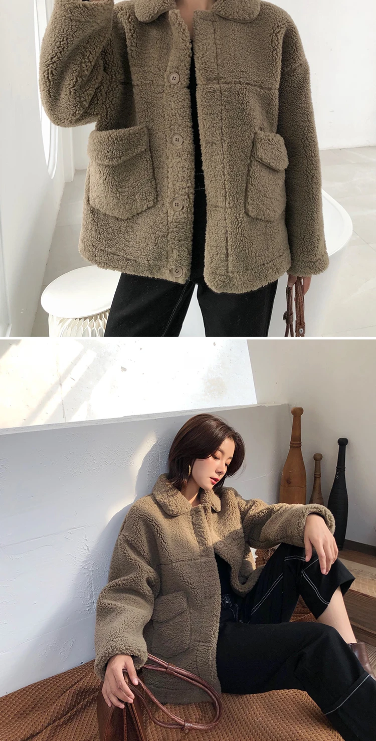 Пальто из искусственного меха женское из шерсти ягнёнка, кашемир куртка пальто осень зима однобортное мягкое теплое пальто