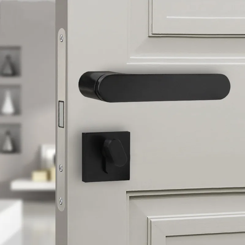 93-918 Matt Black Lever Type Security Indoor Mute Wood Door Square Lock Handle With Lock Body