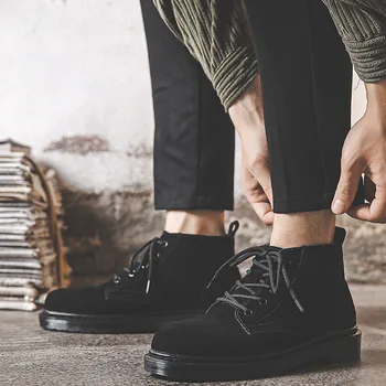 

New Autumn Early Winter Boots Men Suede Leather Ankle Boots Thick Sole Non-slip Fashion Brand Men Boots Black A2596