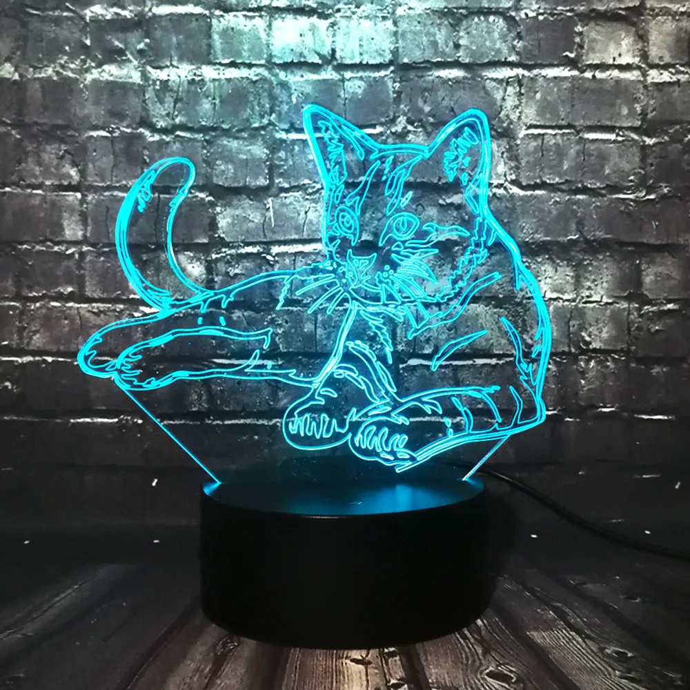 Xmas lamp Cute Animal Cat 3D LED 7 Color Change Table Night Light Decor Baby Sleep RGB Atmosphere Lava Birthday Supply Friend | Освещение