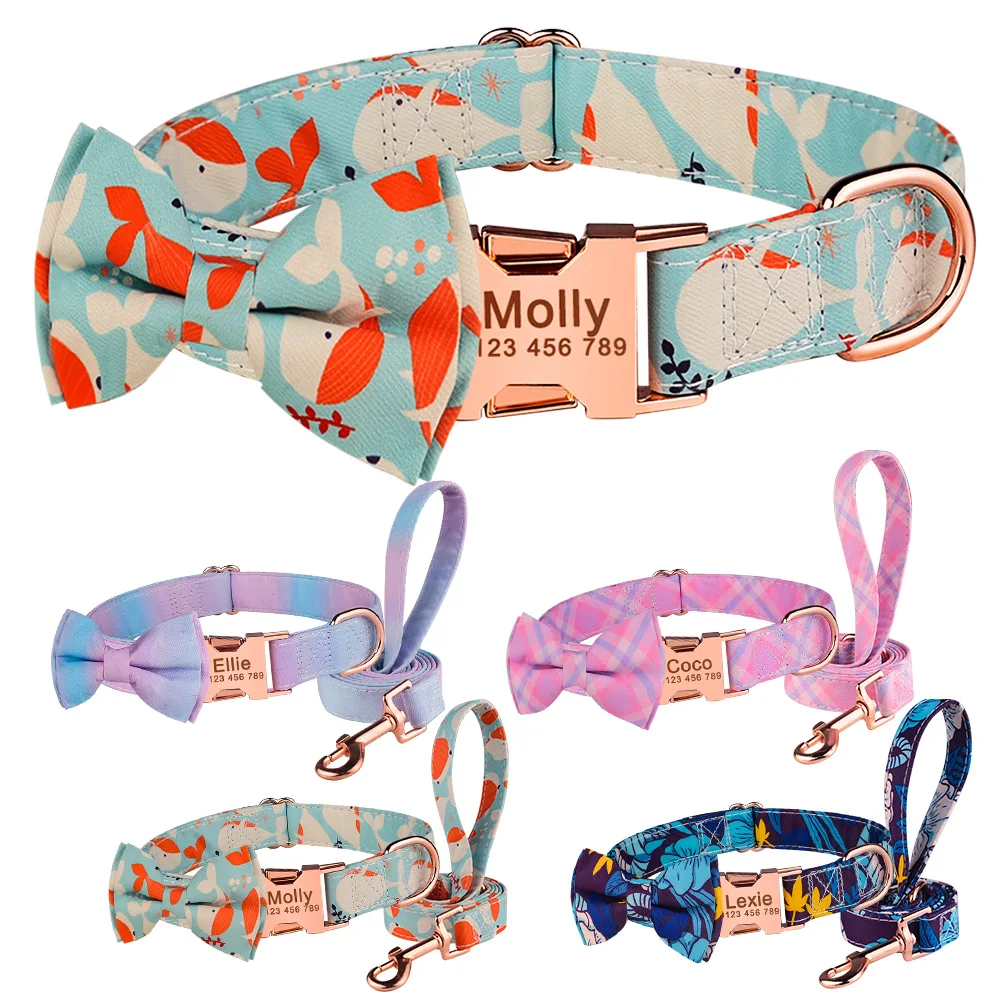 Adjustable Nylon Leash Custom Dog Collar Fashion Print Leash Set Puppy