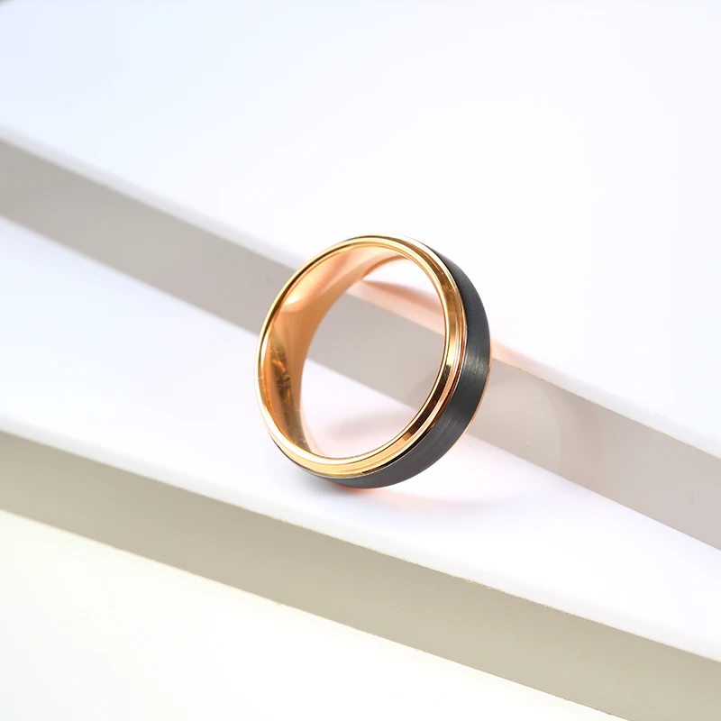 Classic Rose Gold And Black Wedding Tungsten Rings Anniversary For Men Couples Unisex Dating 3