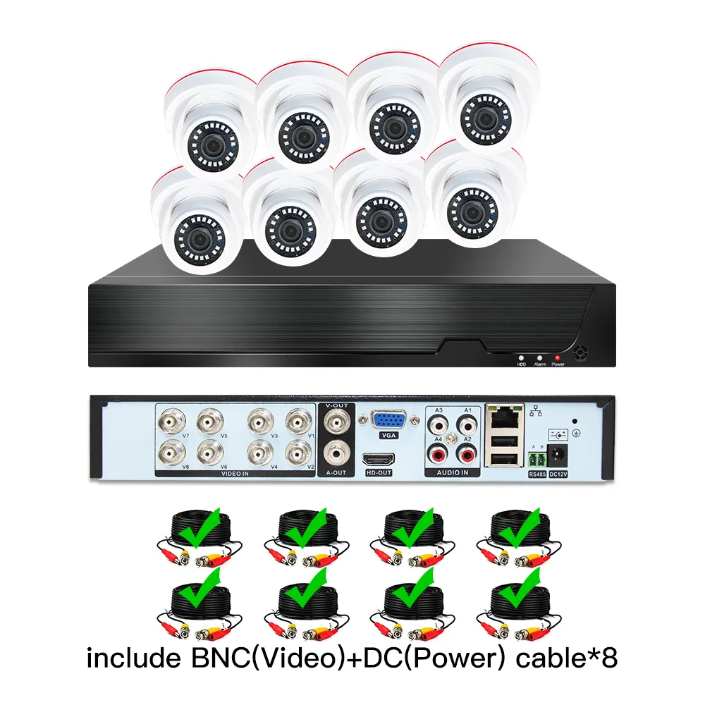 8ch 1080P AHD комплекты системы видеонаблюдения CCTV безопасности Гибридный DVR Крытый Купол AHD камера видеонаблюдения P2P XMEYE 2MP комплекты - Цвет: with cable