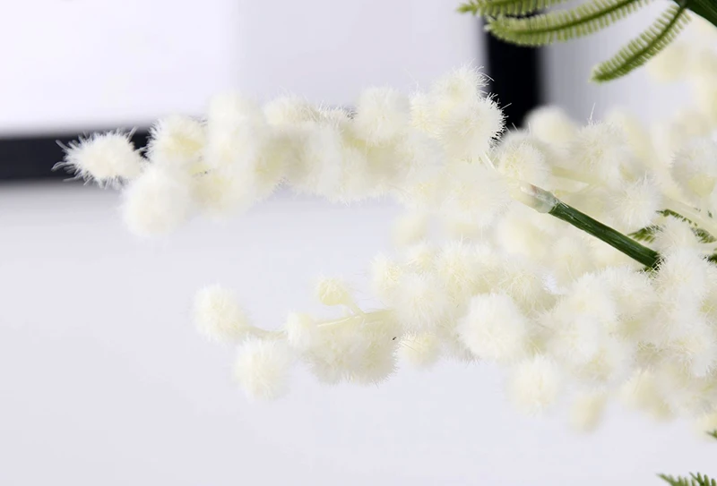 JAROWN Artificial Acacia Yellow Mimosa Plush Pudica Fake Silk Flower Wedding Party Decor Red Bean Plant Home Decor (30)