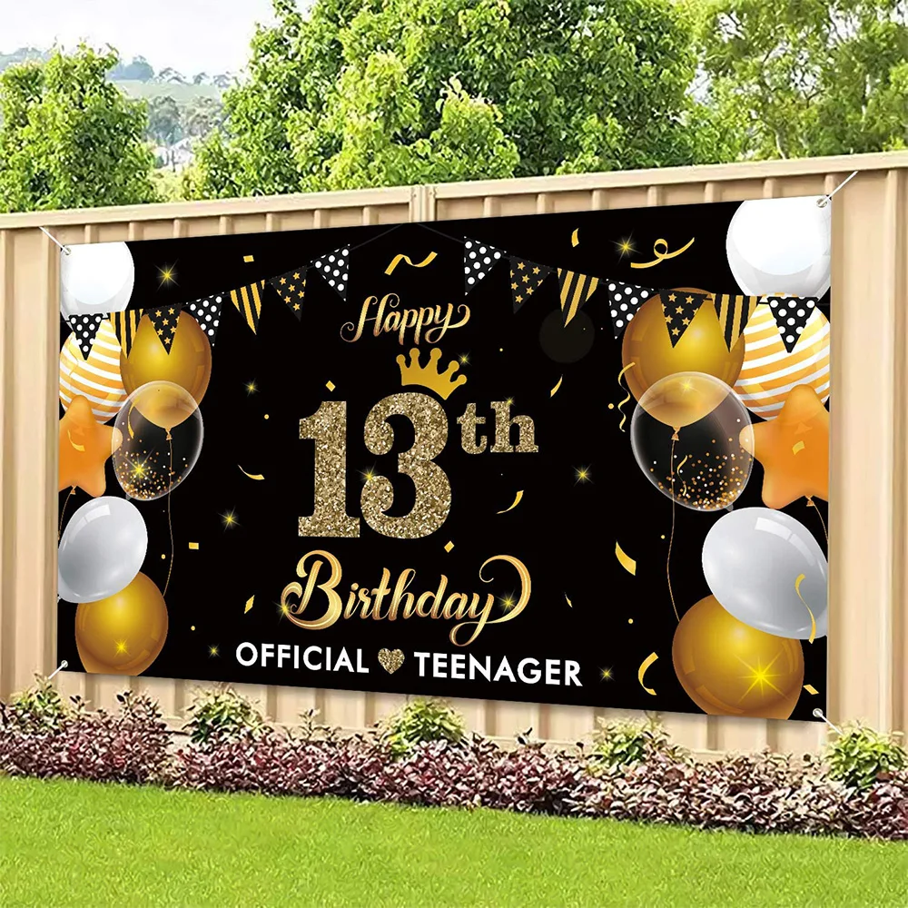 Decoraciones de fiesta para cumpleaños 13 °, cartel de fondo oficial para adolescentes, suministros de feliz oro, fotomatón para niños, interior y exterior